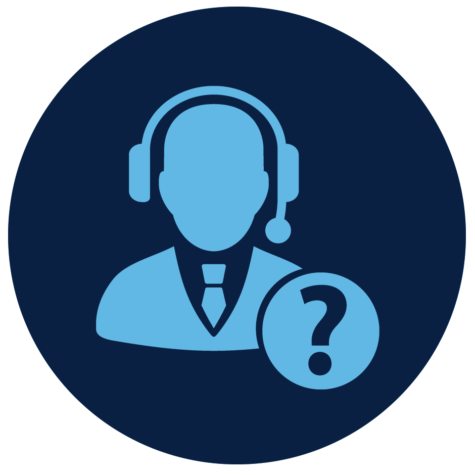 ZimVie Contact Us and Customer Support Customer support icon showing a headset representative with a question mark, symbolizing assistance and contact support services.