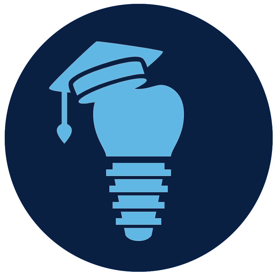ZimVie Dental Education and Training Programs Blue icon of a dental implant with a graduation cap, symbolizing continuing education opportunities in dentistry through in-person and virtual learning programs.