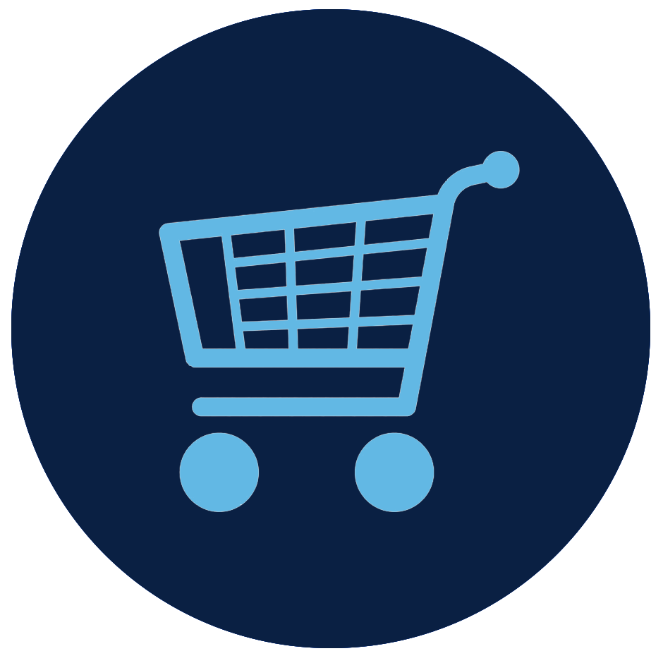 ZimVie Online Ordering and E-commerce Platform Shopping cart icon representing online ordering availability for ZimVie dental products in US, Canada, France, Spain, and Germany.